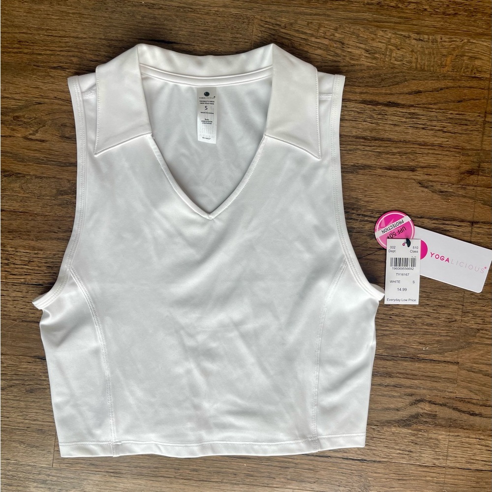 Yogalicious White V-Neck Sleeveless Polo Tank